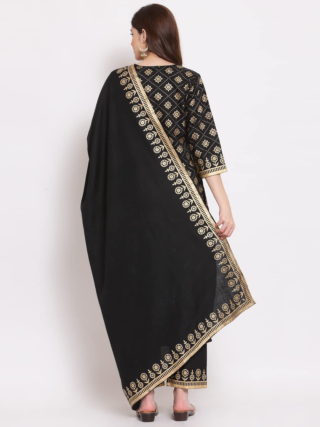Anni Designer Women'S Straight Cotton Kurta With Palazzo & Dupatta (Kpzd-Cot-10001-Black_Xl_Black_X-Large),Black,XL,Cotton Blend,Straight,Dupatta, Palazzo