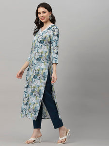 Gosriki Women'S Cotton Blend Straight Printed Kurta With Pant (Southz Blue-Nw-Gs_S_Blue_Small),Blue,,B0CNXVV7G7
