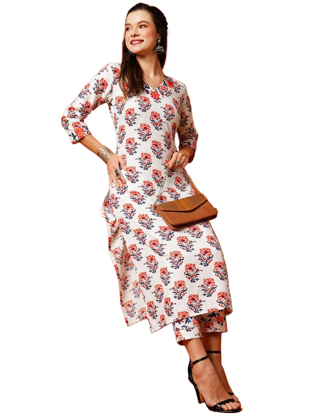 Gosriki Women'S Cotton Blend Printed Straight Kurta With Pant (Yani Orange-Ng-Gs_M_Orange_Medium),Orange,,B0CC5SWVNJ