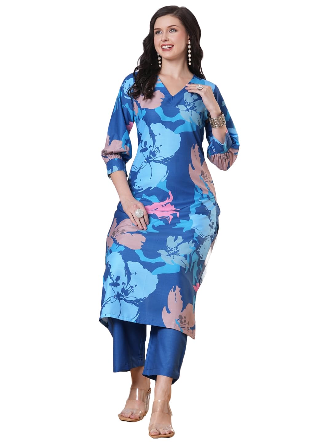 Anni Designer Women'S Rayon Viscose Straight Printed Kurta With Pant (Kitimat Cerosin-Vks01_Xxl_Blue_Xx-Large),Dark Blue,2XL,,,