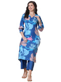 Anni Designer Women'S Rayon Viscose Straight Printed Kurta With Pant (Kitimat Cerosin-Vks01_Xl_Blue_X-Large),Dark Blue,XL