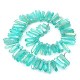 BEADIA Light Green Titanium Coated Crystal Quartz Spike Point Stick Beads Rough 0.6-0.8 for Jewelry Making 15 Inch/Strand