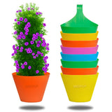 Meepo Hanging Pots For Home & Balcony Garden | Plastic Single Hook Hanging/Railing Pot Planter Flower Pots, Multicolour Set (9 I