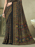 Satrani Women'S Silk Crepe Floral Printed Saree With Unstitched Blouse Piece(2858S2471N_Black & Multi)