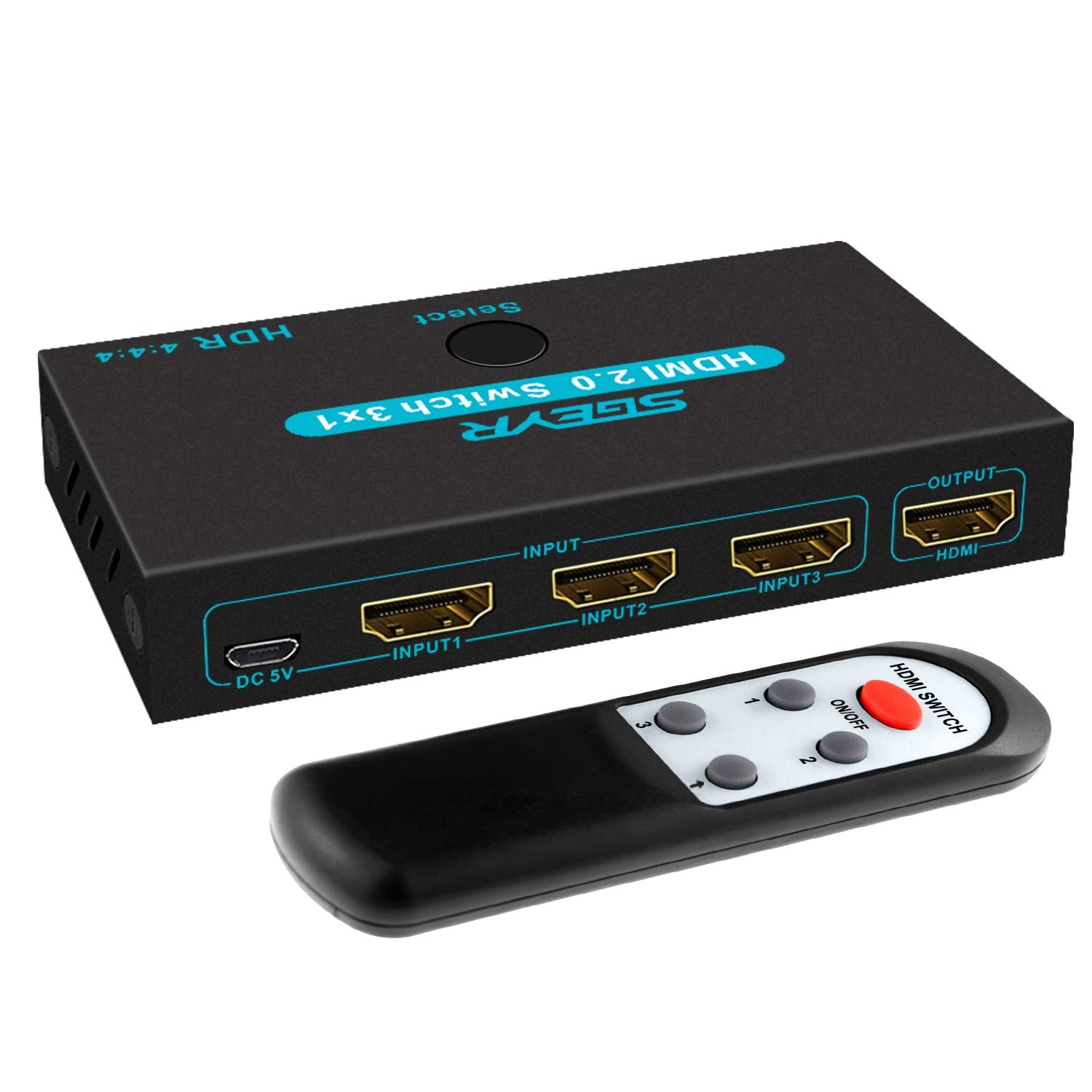 SGEYR HDMI 2.0 Switch Splitter 3 Port 4K HDMI Switcher 3 in 1 Out HDMI Switches Selector Box with IR Remote IR Remote Control Su