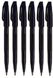 Pentel Black Original Sign Pen S520 Fibre Tip Marker Pens Colour Fineliner 2mm Nib 1mm Line Width (Pack of 6) (Green) (Black)