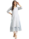 rangita Light Blue Cotton Calf Length Printed Double Layered Kurti for Women | Kurta for Women_S