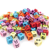 200+ Pieces 7x7mm Colorful Black Cube Acrylic Alphabet Zodiac Charms Constellation Beads Mixed Plastic Shape Loose Beads for Jew