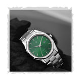 Shocknshop Silver Stainless Steel Analog Round Dial Date Display Wrist Watch For Men -W153 (Green Silver)