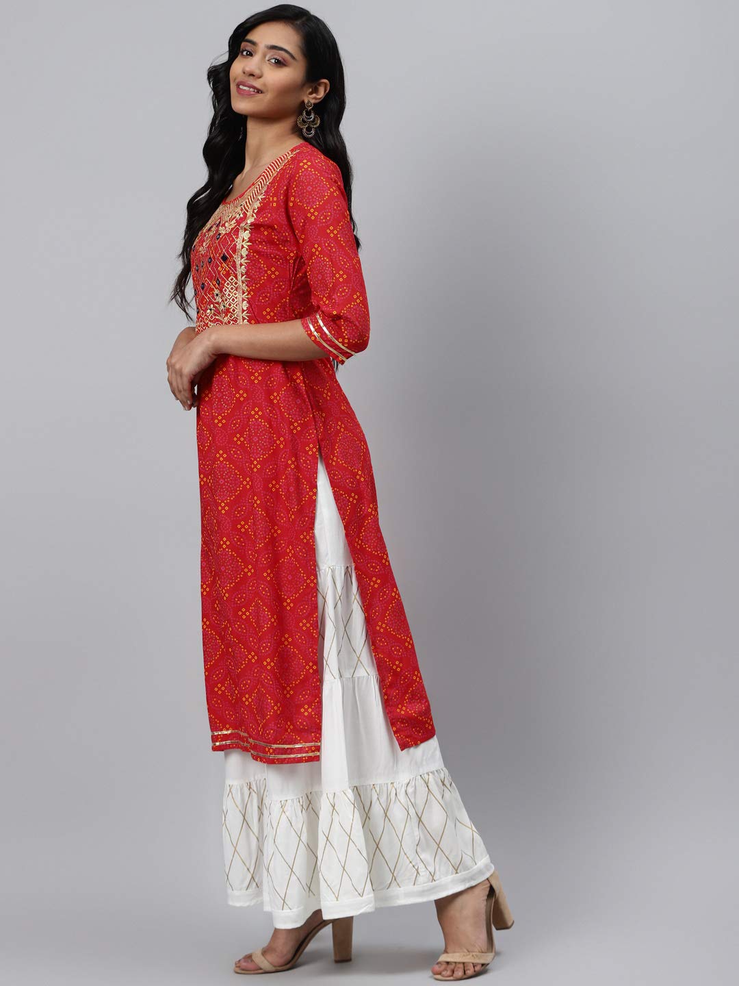 Gosriki Women'S Cotton Bandhani Regular Kurta With Sharara (Saina Myt-Red_Xxl Xx-Large),Red,2,B08QDBDDFL