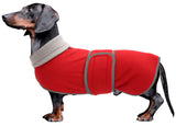 Dachshund Coats Sausage Dog Fleece Coat in Winter Miniature Dachshund Clothes with Hook and Loop Closure and high vis Reflective Trim Safety - Red - M-New