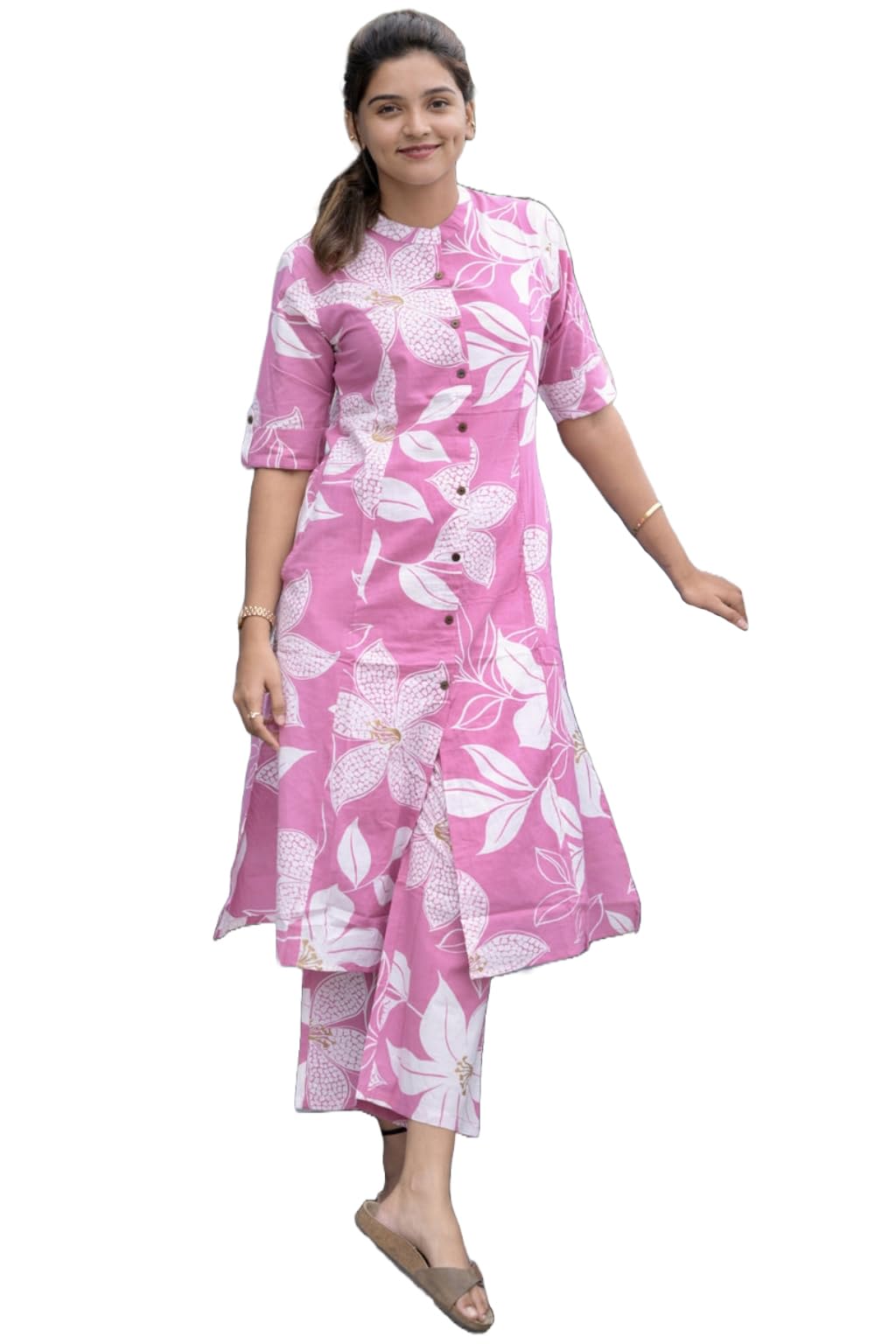 Anni Designer Women'S Rayon Viscose Straight Printed Kurta With Pant (Sunoni Pink_M_Pink_Medium),Pink,M