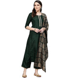 Gosriki Women'S Cotton Straight Solid Kurta And Palazzos & Dupatta(Sonari-New-Green_Xl-Green_X-Large),Green,,B0987Q7XKC