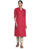Libas Women'S Viscose Rayon Striped Straight Kurta (29047R_Red