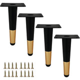Smaxcn 4pcs 6 inch (15cm) Matte Black Gold Metal Furniture Legs, Straight Metal Cabinet Legs with Level Feet