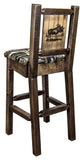 Montana Woodworks Homestead Collection Barstool With Upholstered Seat, Woodland Pattern, Laser Engraved Moose Design, Stained &