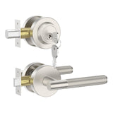 Asidrama Premium Satin Nickel Zinc-Alloy Front Door Lock Set: Double Cylinder Deadbolt, Heavy Duty Security Handleset for Left/R
