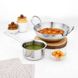 Vinod Claro Heavy Gauge Stainless Steel Kadai 2.4 Liter (24 cm) and Sauce Pan 900ml (14cm) with 1.5 mm Thickness, Set of 2 [ P