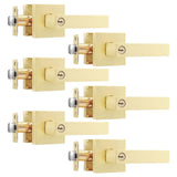 Leydebong 6 Pack Entry Door Levers with Keys, Heavy Duty Hardware for Exterior Front and Back Door, Gold Keyed Entrance Lock,Key