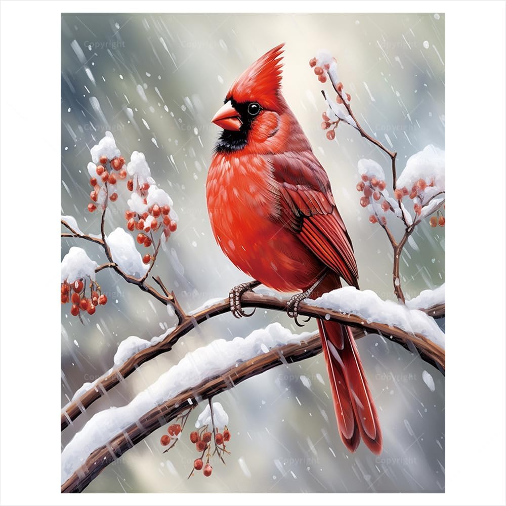 Red Cardinal Paint by Numbers Kit for Adults - DIY Bird Painting on Canvas, Adults Paint-by-Number Kits Acrylic Paint Set for B