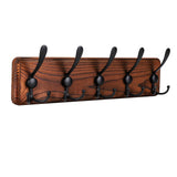 Kruodop Large Coat Rack Wall Mount Coat Hooks Coat Hanger with 5 Metal Black Triple- Hooks Brown Pine Real Wood Plank Hat Rack f