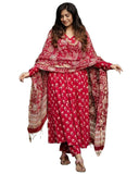 Anni Designer Women'S Rayon Blend Anarkali Printed Kurta With Pant & Dupatta (Ooh Red_S_Red_Small),Red,S