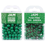 JAM PAPER Colorful Push Pins - Flat & Round Head Thumb Tack Combo Set - Green Pushpins - 200/Pack