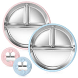 2-Pack Stainless Steel Kids Plates with Suction Bases, 8.26 Divided Toddler Plates with Removable Silicone Sleeves, Non-Slip, BP