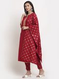 Anni Designer Women'S Cotton Kurta With Pant & Dupatta (Gouri Red X-Large),Red,XL,,,