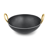 RBY Pure Iron Kadai Heavy Bottom Wok Frying Pan Lohe Ki Kadhai Smooth Edge Riveted Handles Metal Spoon Friendly Suitable for Ind