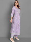 Anni Designer Women'S Cotton Blend Embroidered Regular Kurta With Pant & Dupatta (Hitmyn-Purple Small),Purple,S,,,
