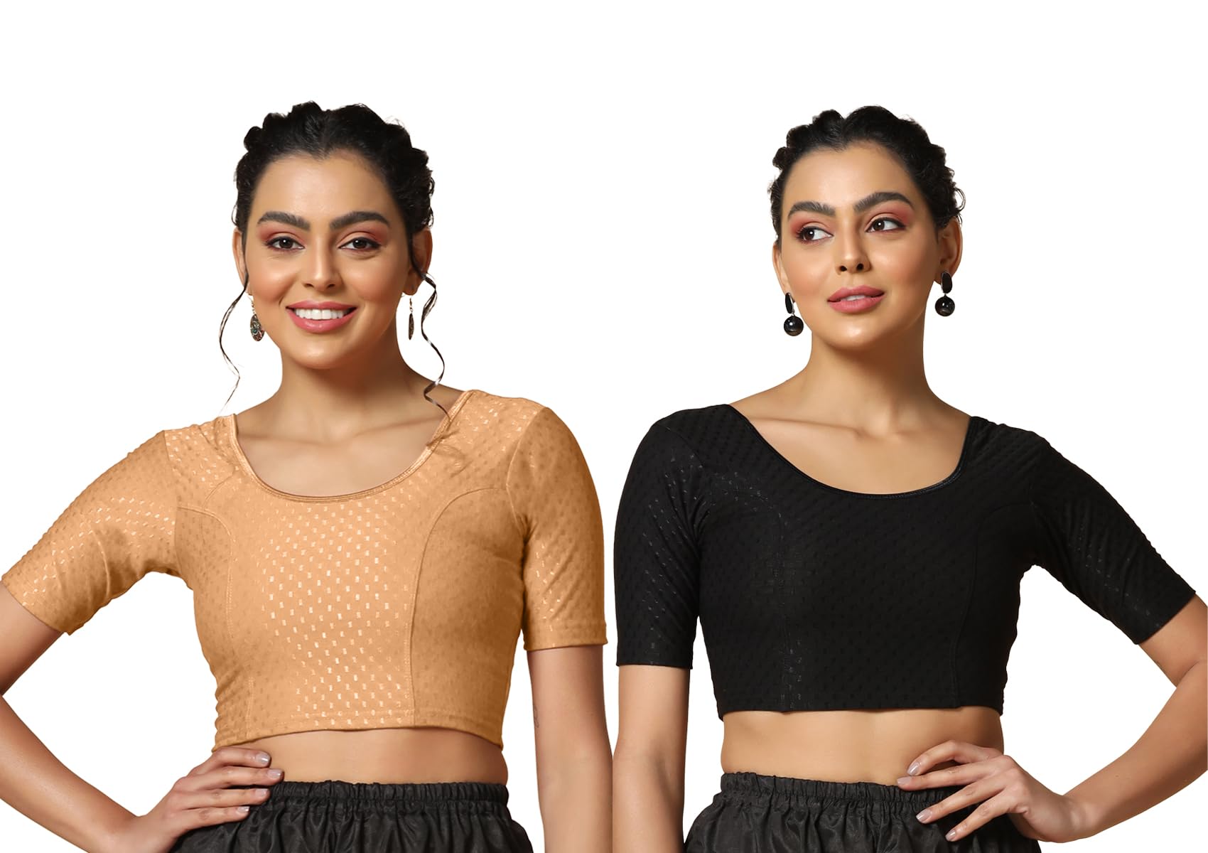 Toplot Cotton Blend Lycra Stretchable Readymade Blouses Pack Of 2 (Combo-5058-Blk-Crm-32) Black-Cream,Black-Cream,32,B0CV58R48G