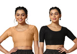 Toplot Cotton Blend Lycra Stretchable Readymade Blouses Pack Of 2 (Combo-5058-Blk-Crm-32) Black-Cream,Black-Cream,32,B0CV58R48G