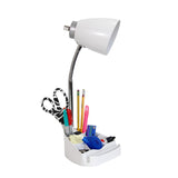 Simple Designs LD1094-WHT 18.5 All-in-One Gooseneck Desk Lamp with iPad Stand, Book Holder, and Convenient Charging Outlet, for 