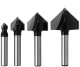 Align Carbide, 4Piece 90 Degree V Groove Router Bits, 1/4 Inch Shank, Carbide Tipped, CNC Engraving Bit, Woodworking Chamfer Be
