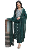 Gosriki Women'S Cotton Blend Straight Printed Kurta With Pant & Dupatta (Sawre Green-Gs_S_Green_Small),Green,0,B0CQPHLK2Q