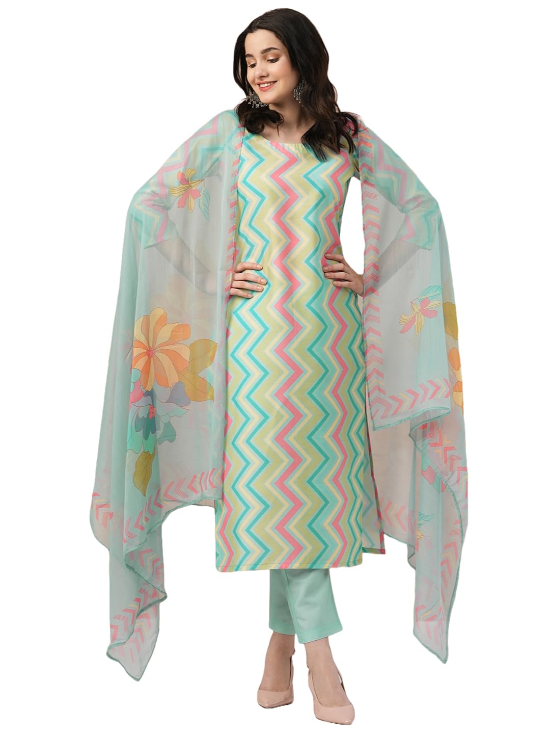 Anni Designer Women'S Rayon Blend Straight Printed Kurta With Pant & Dupatta (Zaggu Pista_Xxl_Pista_Xx-Large),Pista,2XL