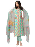 Anni Designer Women'S Rayon Blend Straight Printed Kurta With Pant & Dupatta (Zaggu Pista_M_Pista_Medium),Pista,M