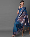 Leriya Fashion Womens Present Banarasi Soft Lichi Silk Saree | Jacquard Rich Pallu Design | Golden Saree For Women | Cotton Silk Saree For Women (Blue)