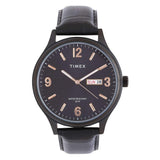 Timex Analog Watch For Man With Black Round Dial & Black Leather Strap Band Water Resistant Men'S Wrist Watches - Tweg18403