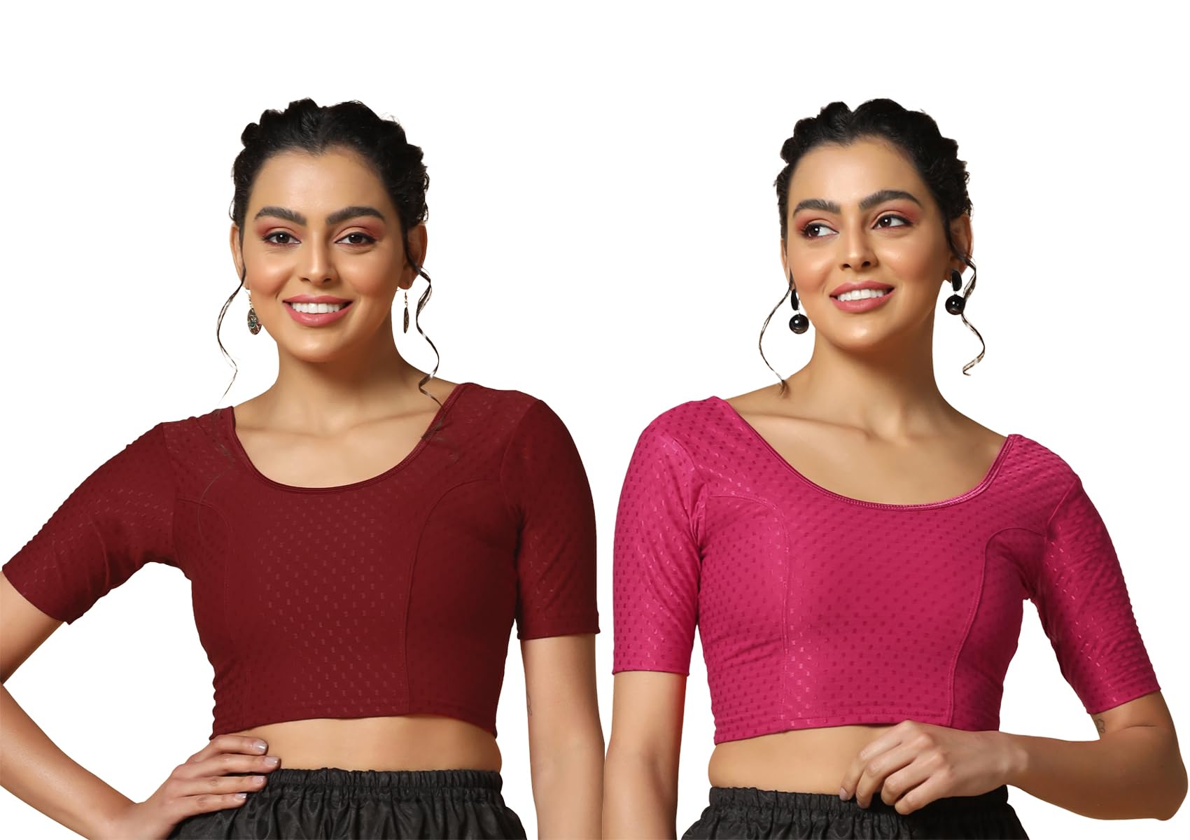 Toplot Cotton Blend Lycra Stretchable Readymade Blouses Pack Of 2 (Combo-5058-Mrn-Rnp-34),Maroon-Rani Pink,34,B0CV586L45