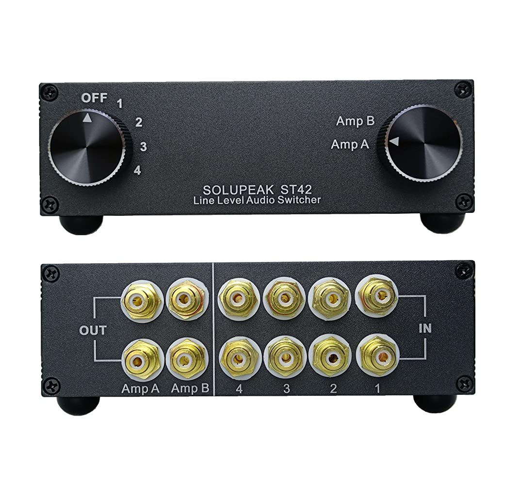 SOLUPEAK ST42 4-way RCA audio switch source signal input switcher selector splitter box (4 in 2 OUT)