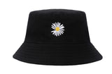 Fasholic Bucket Hat Daisy Flower Embroidered Travel Beach Summer Cap, Sun Protection Outdoor Hats For Women (Black Daisy)
