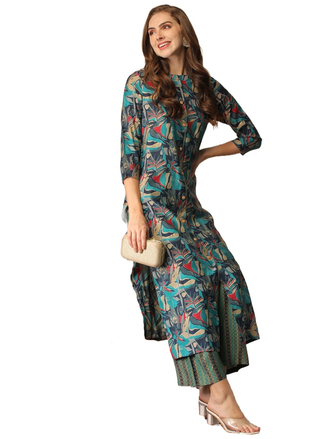 Anni Designer Women'S Cotton Blend Straight Printed Kurta With Pant (Bbcom Blue-Nj_M_Blue_Medium),Blue,M