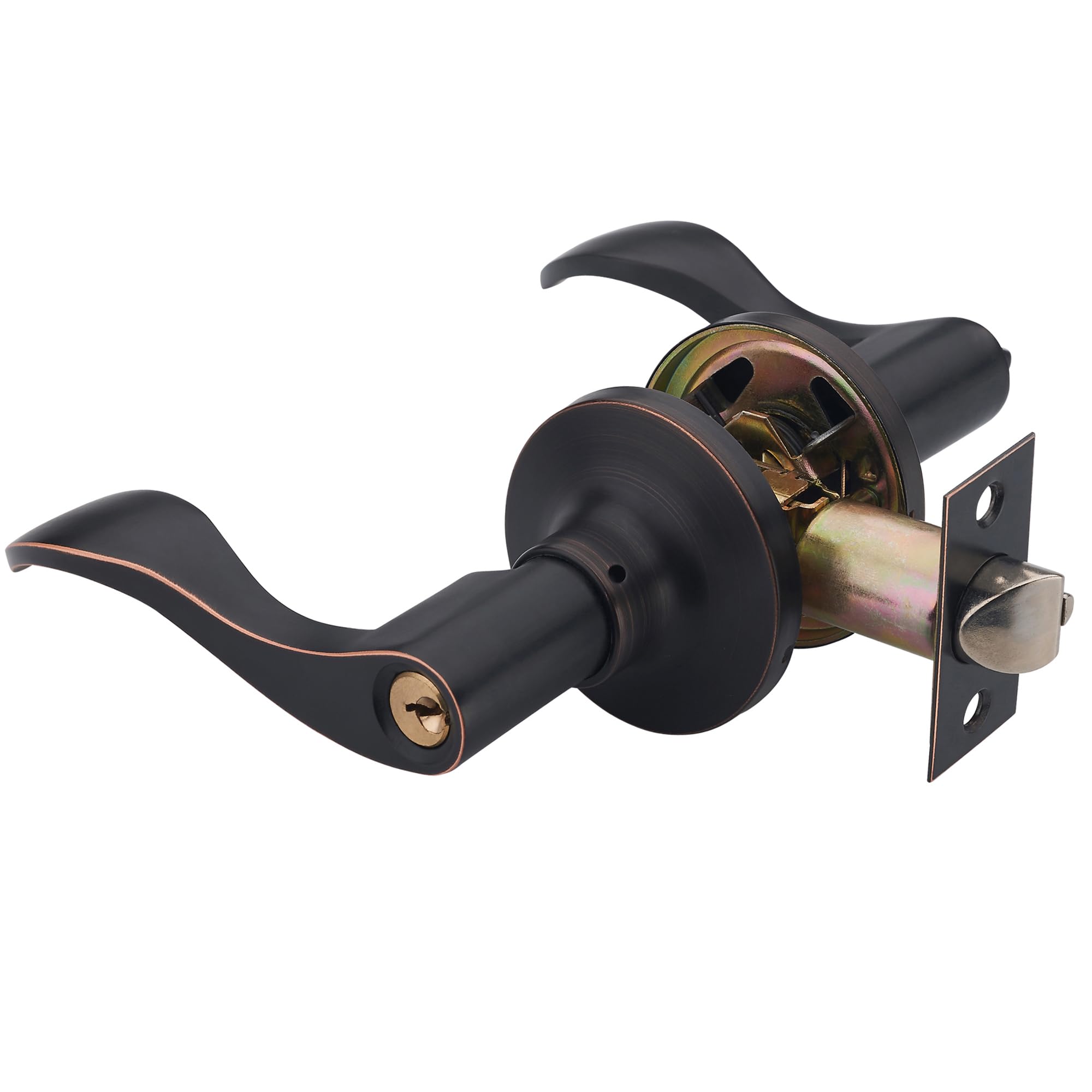 1 Pack of HENYIN Wave Lever Keyed Entry Door Lock/Door Knob Hardware Handle and Closet Lockset, Black Color, with Key,Left Hand(