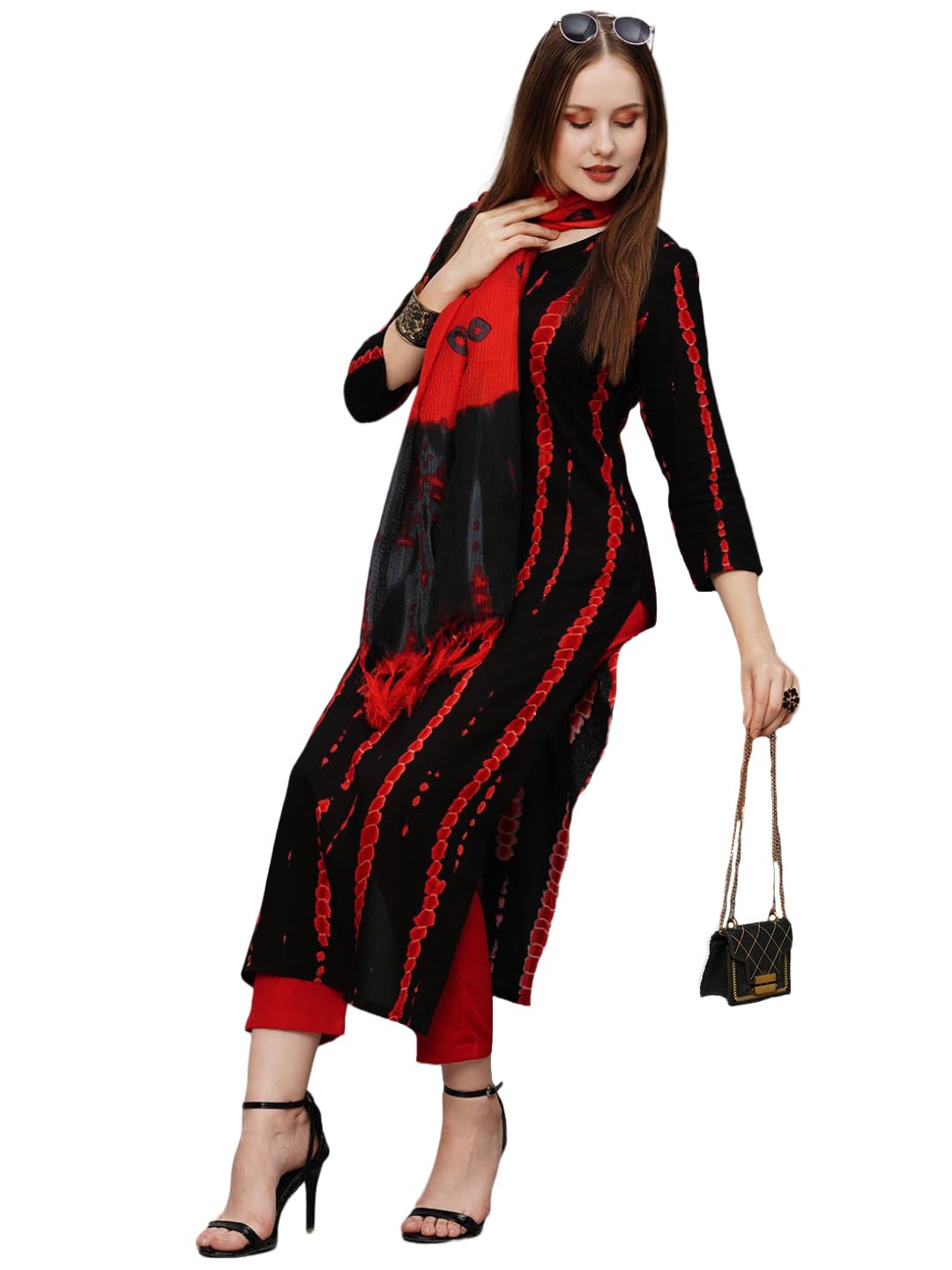 Gosriki Women'S Rayon Straight Printed Kurta With Pant & Dupatta (Sibori Black-Nw-Gs_S_Black_Small),Black,,B0C9QTP8KC