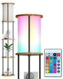 Lightdot 61 RGB Floor Lamp with Shelves, 3-Tier Storage Smart Remote Control Standing Lamp with Fabric Lampshade, E26 Bulb Inclu