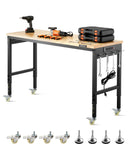 VEVOR Adjustable Workbench, 60 Inch Work Bench with Power Outlet, Wheels, and Pegboard, 2000 lbs Load Heavy Duty Oak Wood Top Wo