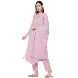 Anni Designer Women'S Cotton Foil Printed Kurta With Palazzo And Dupatta (Raju Pink Styl_L_Pink_Large),Pink,L,Cotton,Straight,