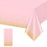 1 Pack Pink and Gold Plastic Tablecloth for Parties, Pink Disposable Table Cloth for Rectangle Tables, Gold Stamping Dot Confett